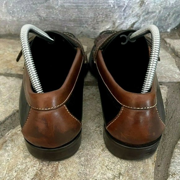 Cole Haan Monk Strap Loafer Mens 9 C03586 Pinch Buckle Fringe Two Tone Black - Picture 5 of 11